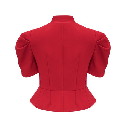 Gemma Red Pleated Ruffled Blouse Skirt Set