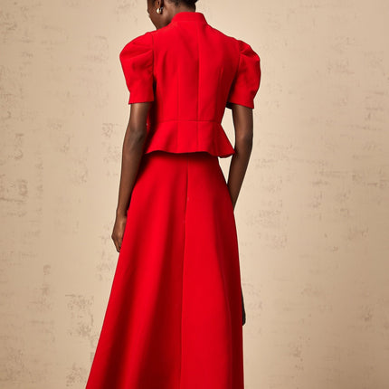 Gemma Red Pleated Ruffled Blouse Skirt Set