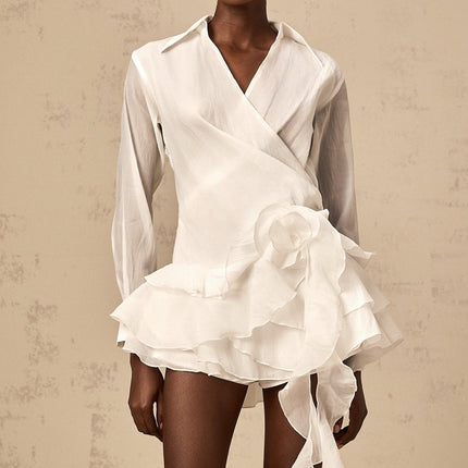 Gemma White Floral Ruffled Mirage Mini Dress
