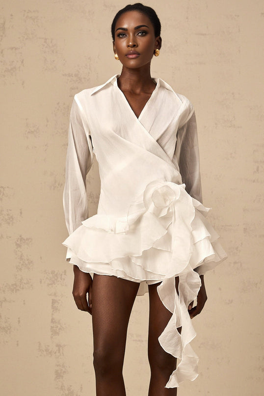 Gemma White Floral Ruffled Mirage Mini Dress