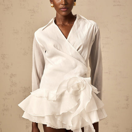 Gemma White Floral Ruffled Mirage Mini Dress
