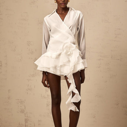 Gemma White Floral Ruffled Mirage Mini Dress
