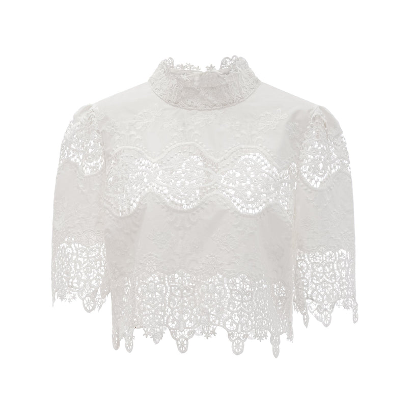 Gemma White Lace Trim Top Trousers Set