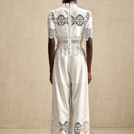 Gemma White Lace Trim Top Trousers Set