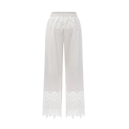 Gemma White Lace Trim Top Trousers Set
