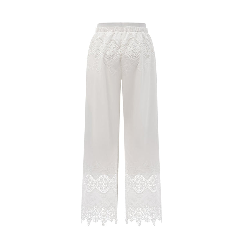 Gemma White Lace Trim Top Trousers Set