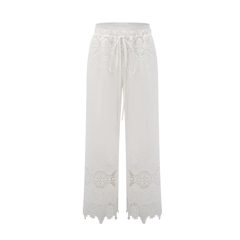 Gemma White Lace Trim Top Trousers Set