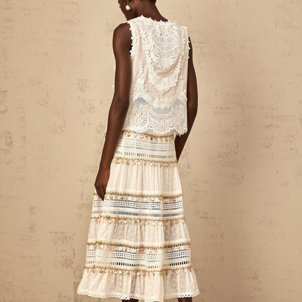 Gemmina White Floral Embroidered Cropped Top