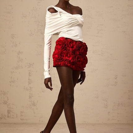 Gemmina White Twist Jersey Top with Mono Shoulder and Long Sleeves