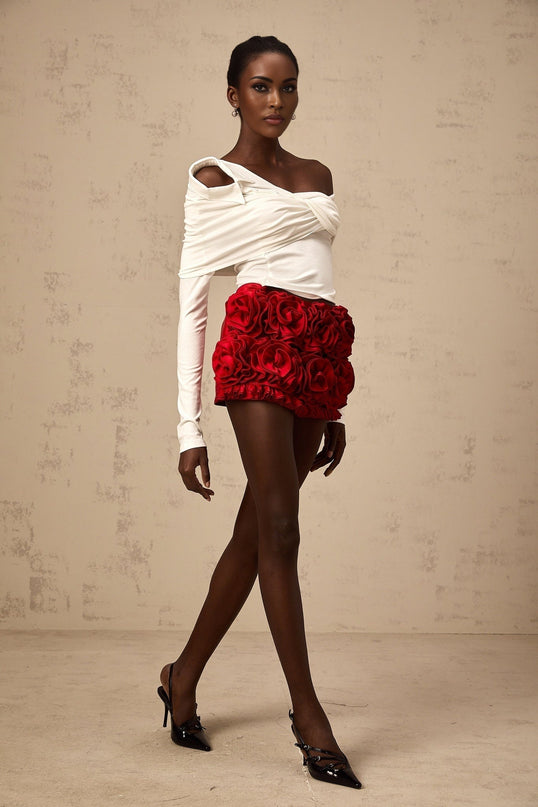 Gemmina White Twist Jersey Top with Mono Shoulder and Long Sleeves