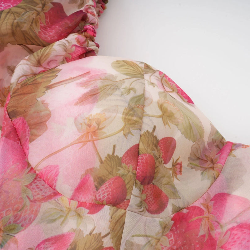 Geneviève fruitprint ruffled maxi dress