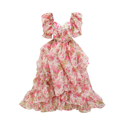 Geneviève fruitprint ruffled maxi dress