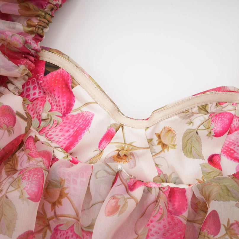 Geneviève fruitprint ruffled maxi dress