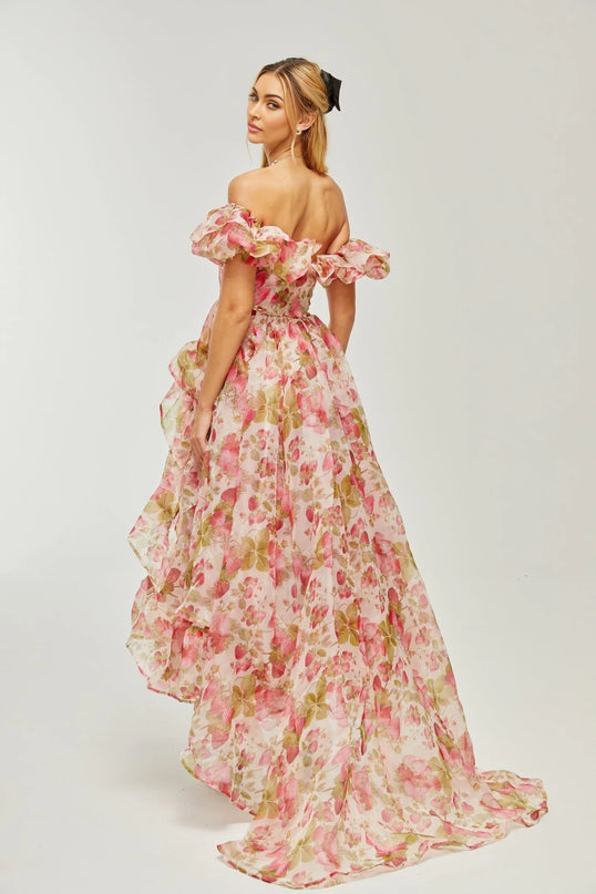 Geneviève fruitprint ruffled maxi dress