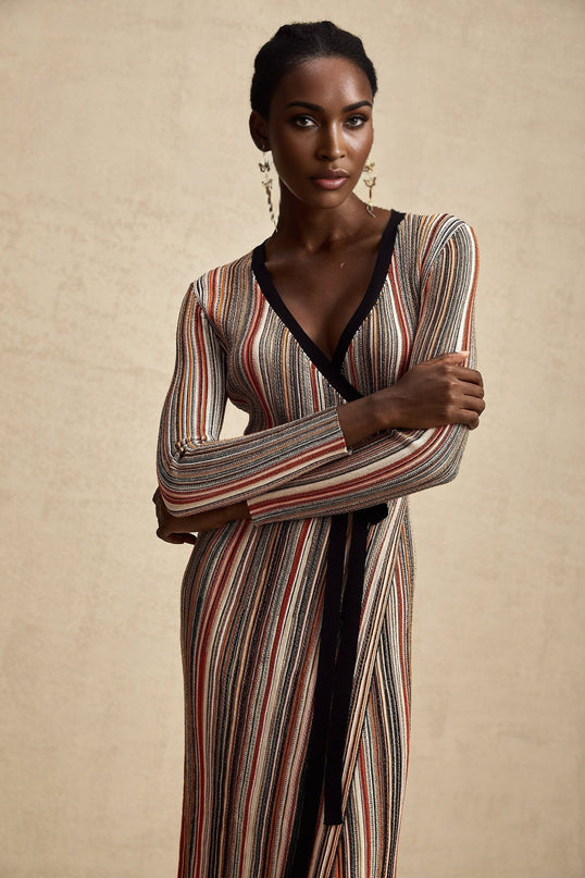 Genevieve Pink Multicolor Midi Dress with Sequin Embellishments