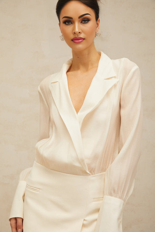 Genevieve White Maxi Dress with Panel Design and Long Sleeves