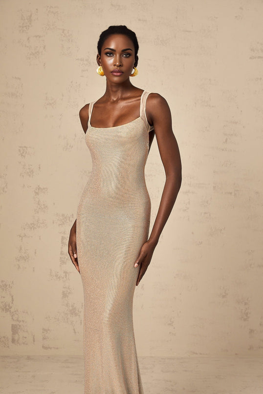 Genoveffa Elegant Sleeveless Maxi Dress in Neutrals
