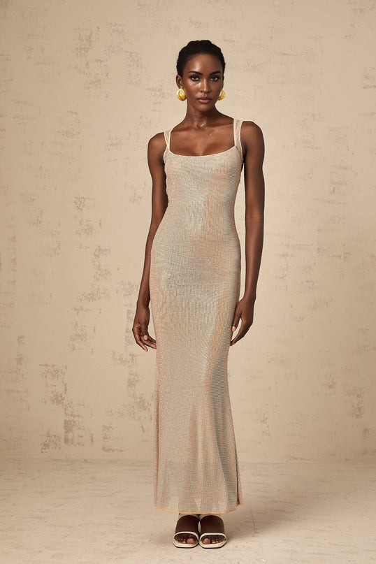 Genoveffa Elegant Sleeveless Maxi Dress in Neutrals