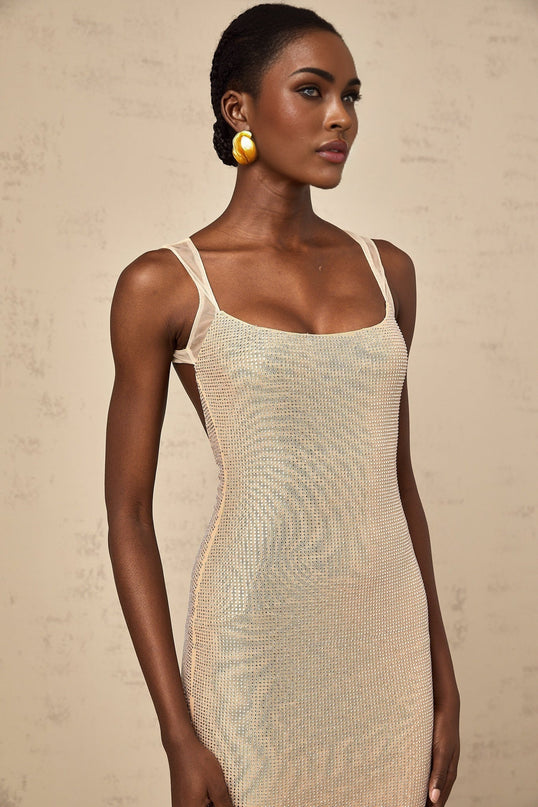 Genoveffa Elegant Sleeveless Maxi Dress in Neutrals