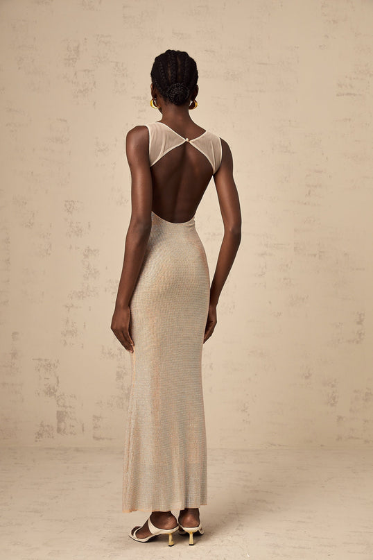 Genoveffa Elegant Sleeveless Maxi Dress in Neutrals