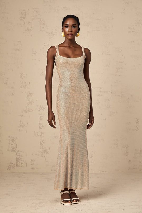 Genoveffa Elegant Sleeveless Maxi Dress in Neutrals