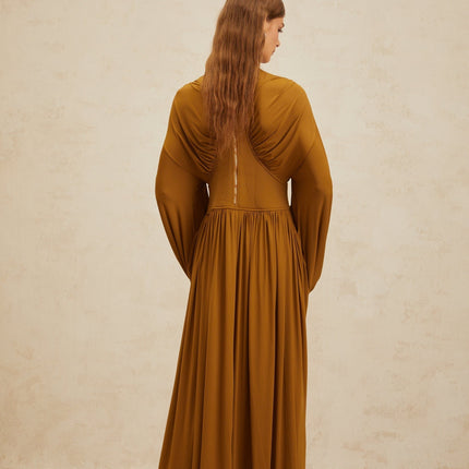 Genoveffa Green Maxi Dress with Puff Sleeves and Cinched Waist