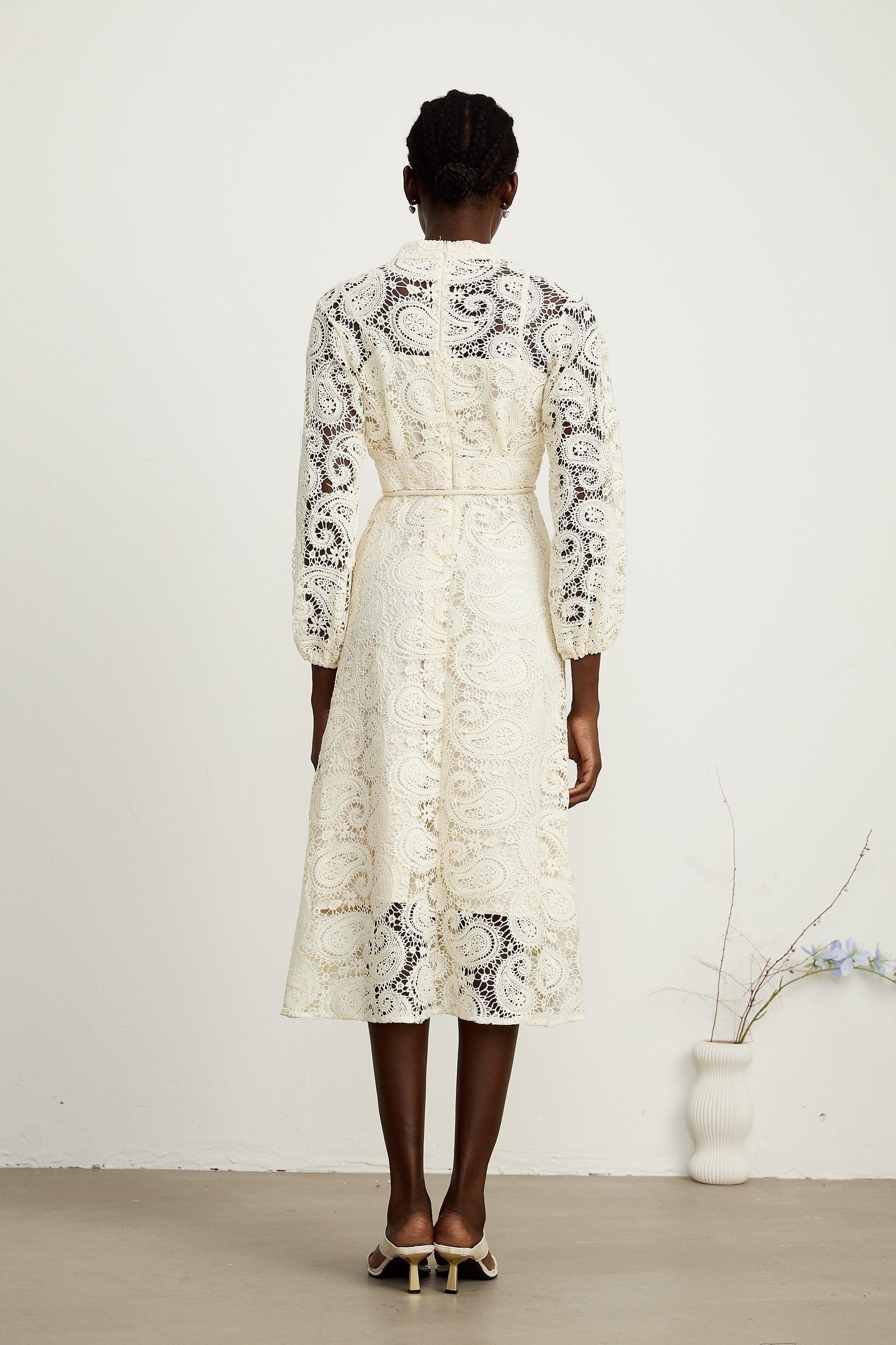 Georgette paisleypattern lace midi dress