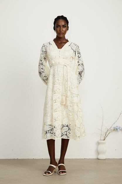Georgette paisleypattern lace midi dress
