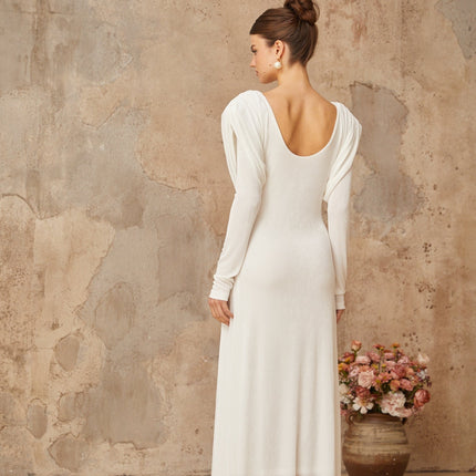Geraldina White Maxi Dress with Bateau Neck and Gold-Tone Hardware