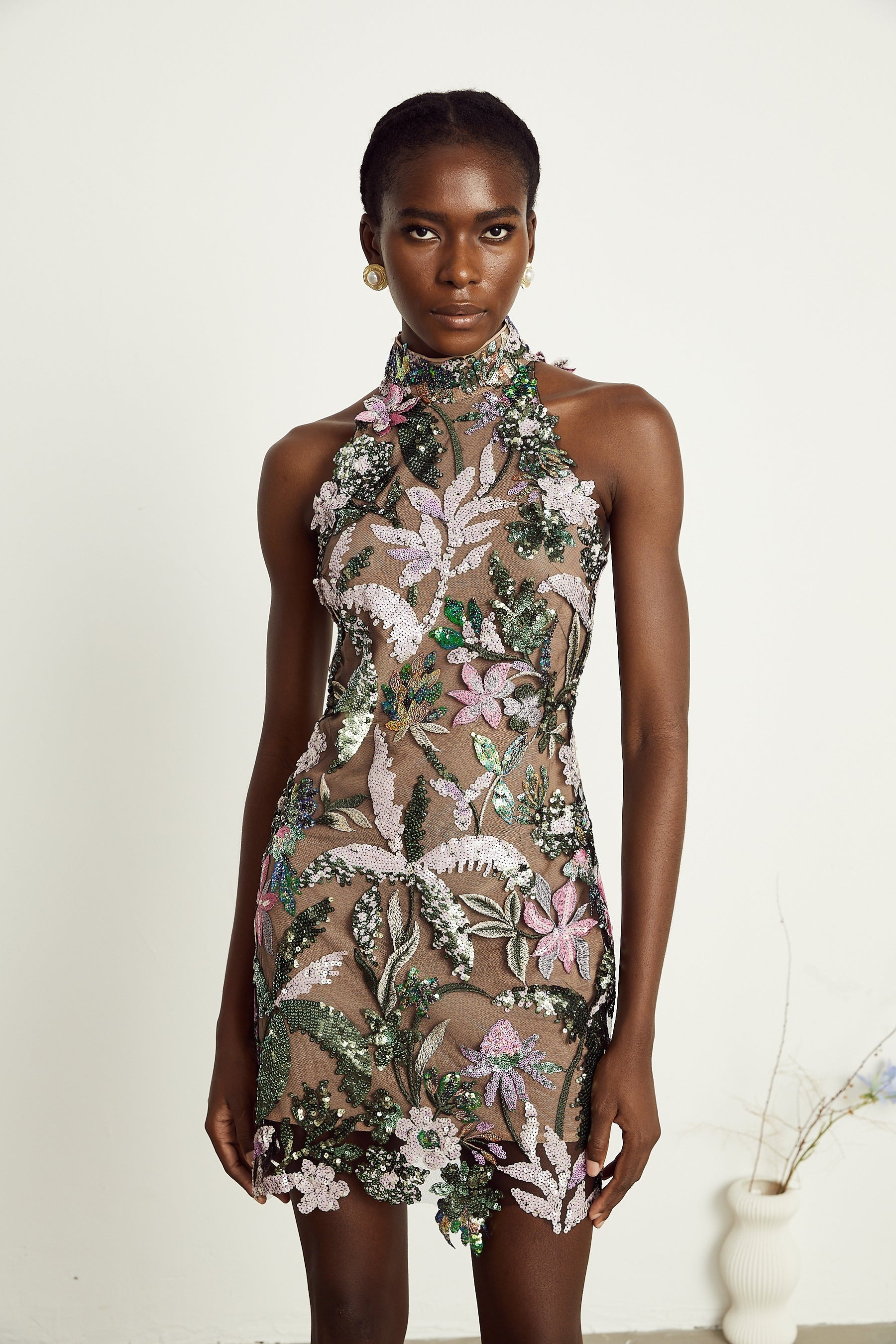 Géraldine sequinembellished embroidery mini dress