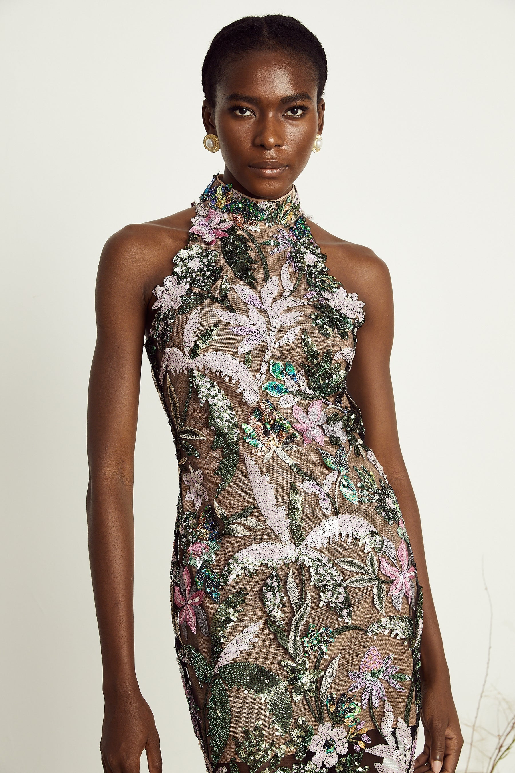 Géraldine sequinembellished embroidery mini dress