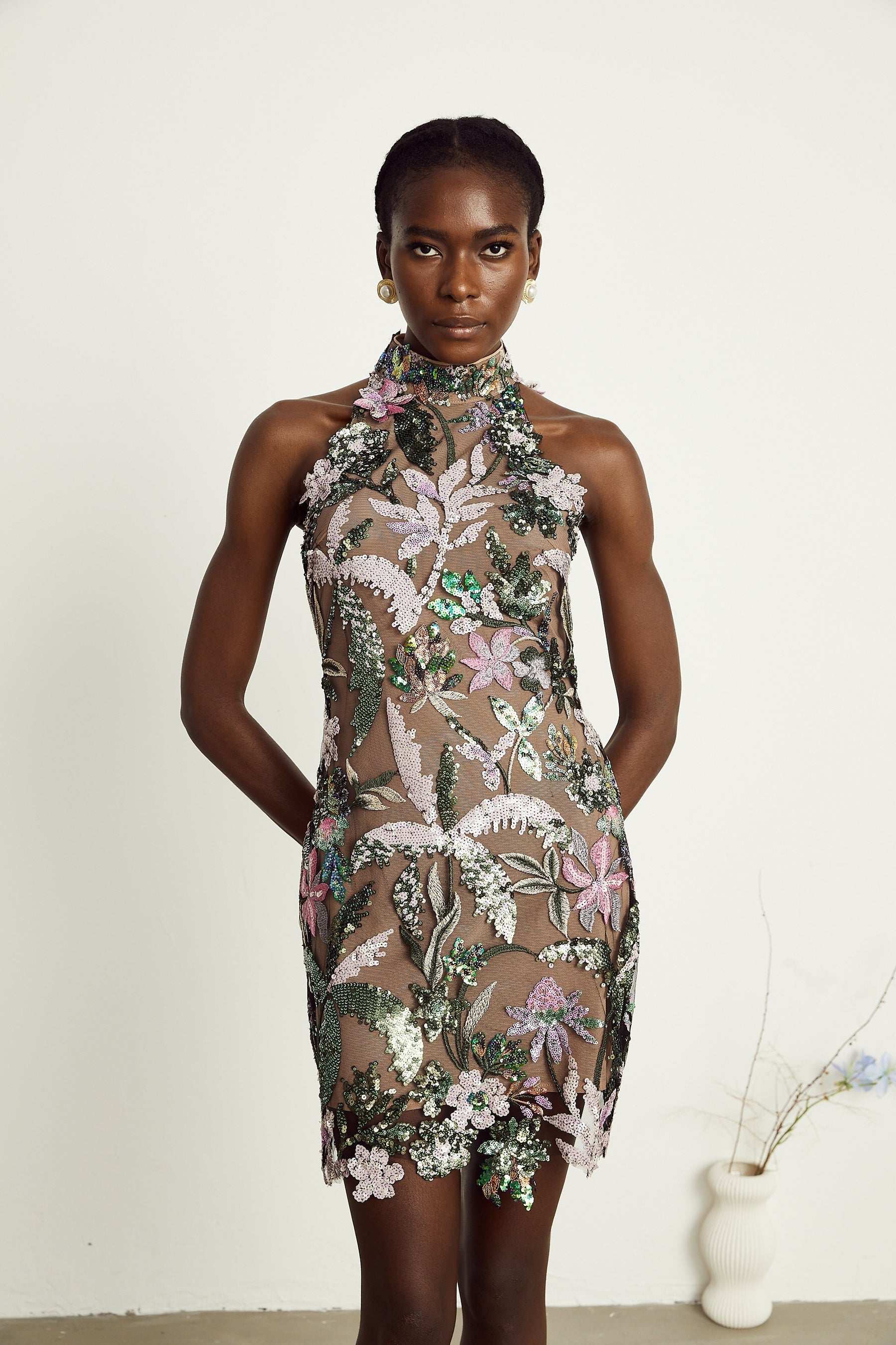 Géraldine sequinembellished embroidery mini dress