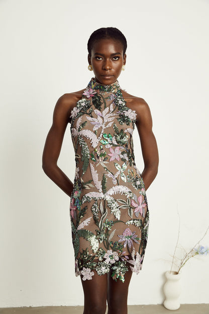 Géraldine sequinembellished embroidery mini dress