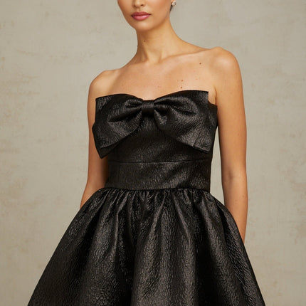 Giacomina Black Mini Dress with Bow Detailing and Puff Skirt