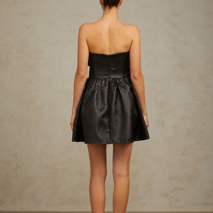 Giacomina Black Mini Dress with Off-Shoulder Design and Bow Detailing