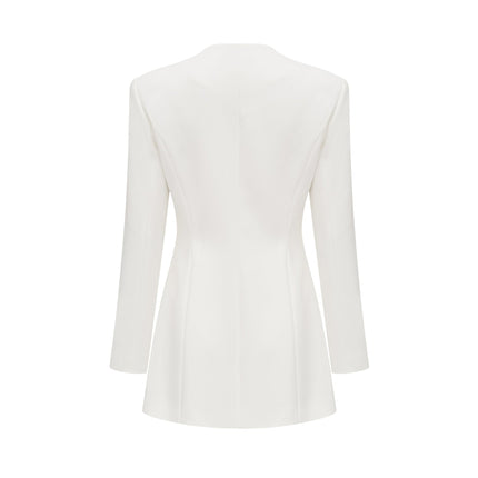 Giacomina White Mini Dress Square Neck Button Detail Long Sleeve Polyester Spandex