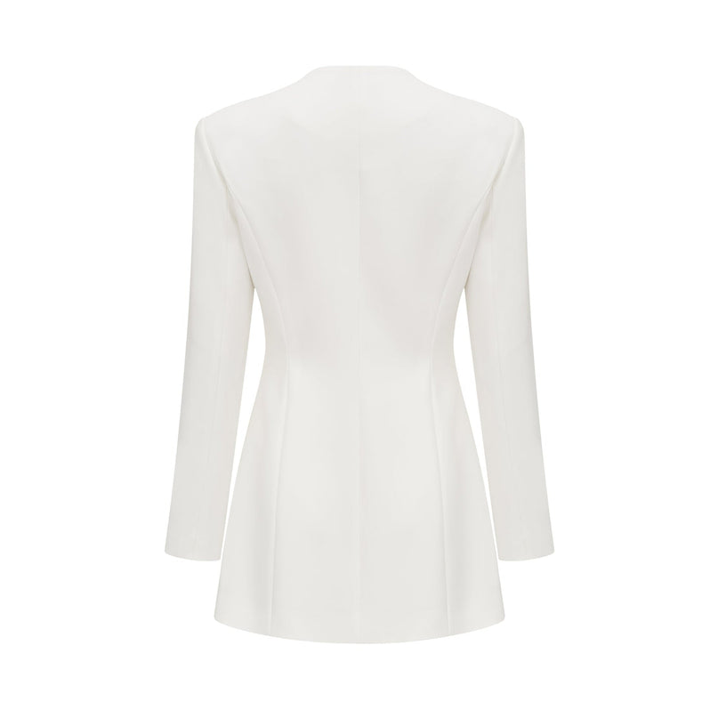 Giacomina White Mini Dress Square Neck Button Detail Long Sleeve Polyester Spandex