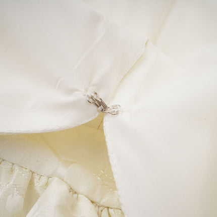 Giada White Jacquard Tiered Mini Dress with V Neck and Long Sleeves