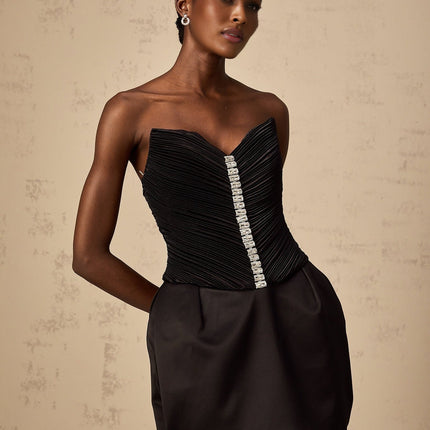 Giana Black Crystal Embellished Mini Dress