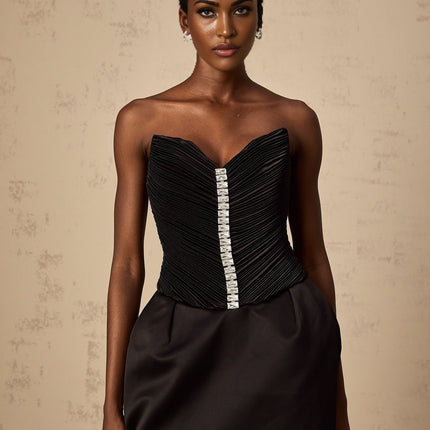 Giana Black Crystal Embellished Off-Shoulder Mini Dress