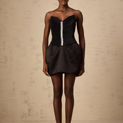 Giana Black Crystal Embellished Off-Shoulder Mini Dress