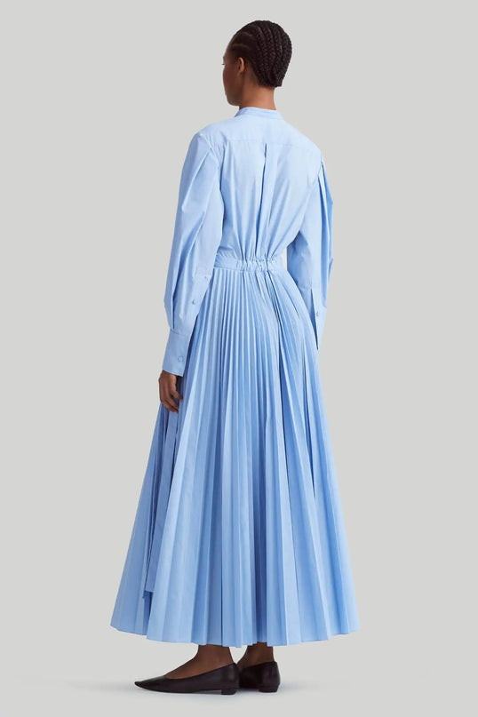 Giana Blue Dress lapel neckline natural waist full sleeves striped pattern cotton polyester ankle-length Italy European craftsmanship elegance sophistication luxury versatile seasons Modisches