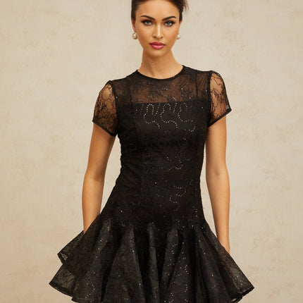 Giannina Black Floral Embroidered Mini Dress