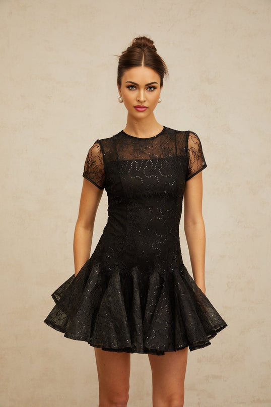 Giannina Black Floral Embroidered Mini Dress