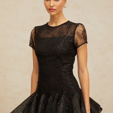 Giannina Black Floral Embroidered Sequin Mini Dress