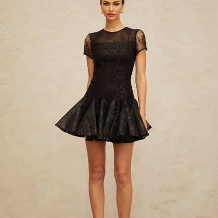 Giannina Black Floral Embroidered Sequin Mini Dress