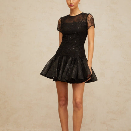 Giannina Black Floral Embroidered Sequin Mini Dress