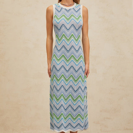 Gilda Blue Chevron Knit Midi Dress
