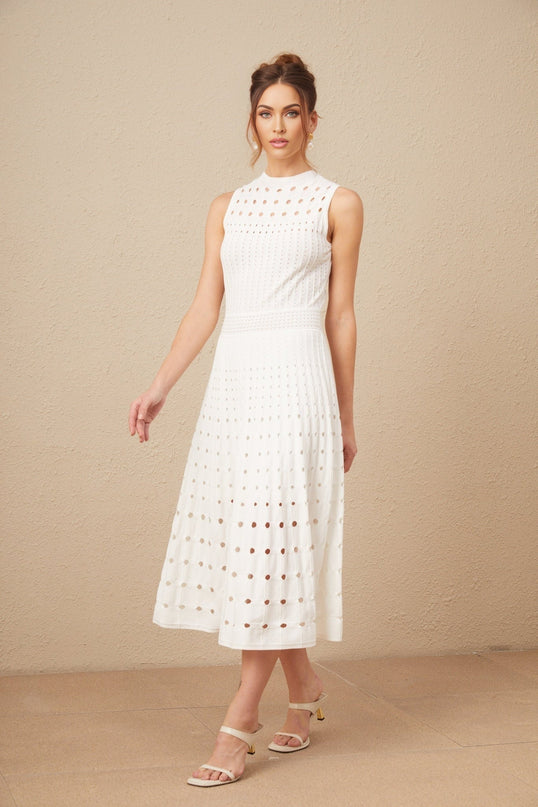 Gilda White Midi Dress Sleeveless Cut-Out Detailing