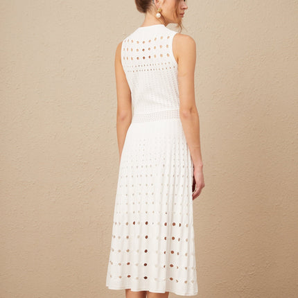 Gilda White Midi Dress with Cut-Out Detailing